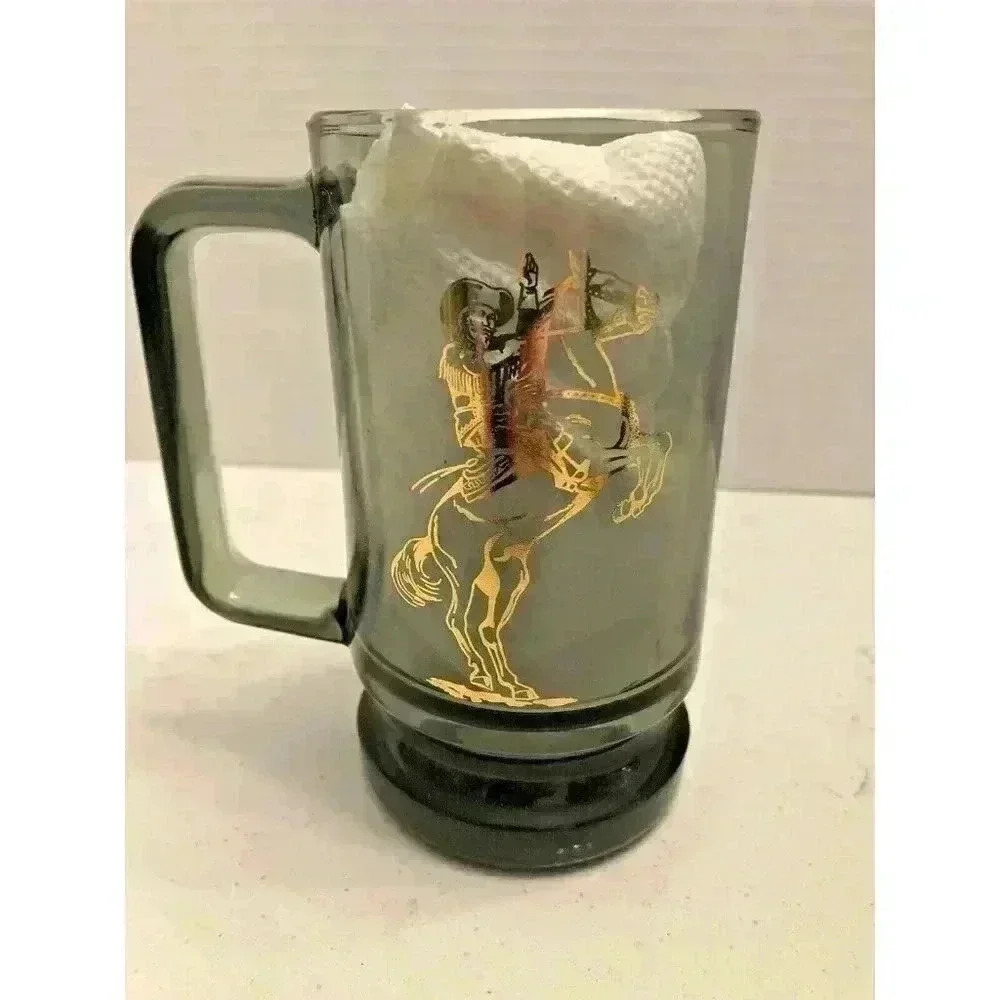 Buffalo Bill Museum Lookout Mountain Colorado Smoked Glass Beer Mug Gold Graphic